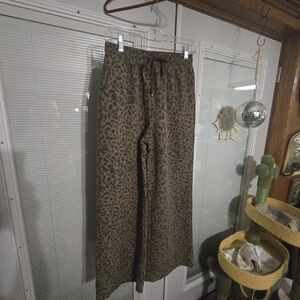 Womens Brown Leopard Print Drawstring Pants